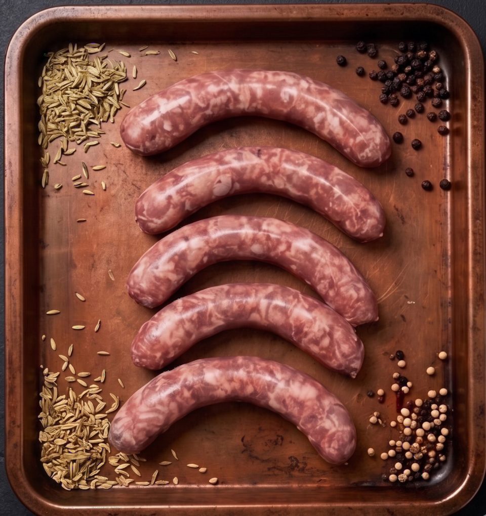 Marinated pork skewers on cast-iron grill plate