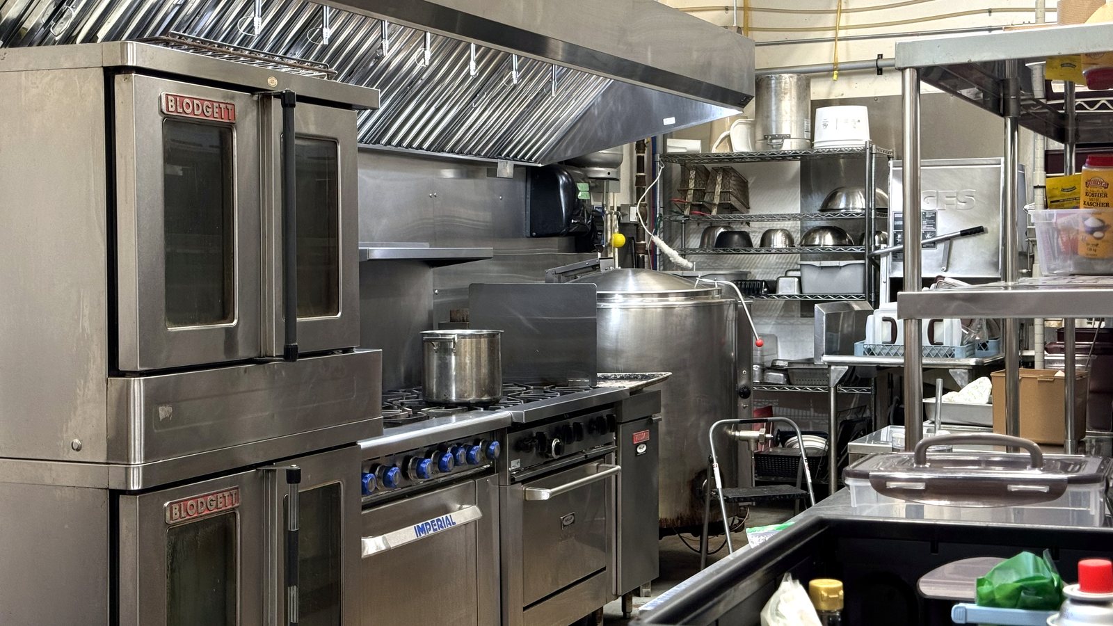 Blodgett ovens and Imperial range in our Public Health–inspected kitchen